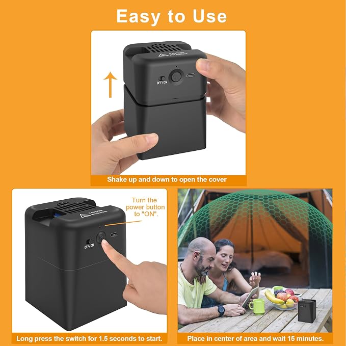 2-in-1 Mosquito Repellent Outdoor Patio, Rechargeable Portable Mosquito Repeller Device for Backyard, Poolside, Decks, Porches, Camping