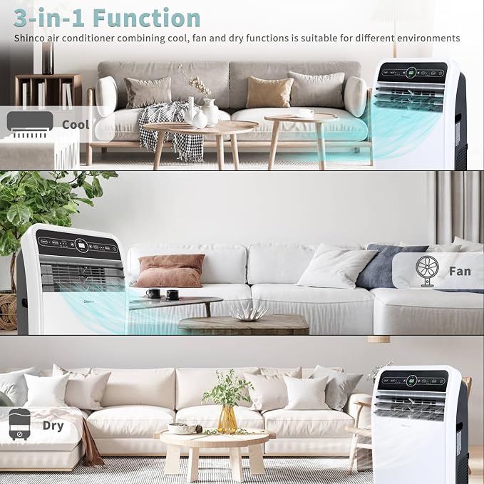 Shinco 12,000 BTU Portable Air Conditioner, Portable AC Unit with Built-in Cool, Dehumidifier&Fan Modes for Room up to 400 sq.ft, Room Air Conditioner with Remote Control, 24 Hour Timer