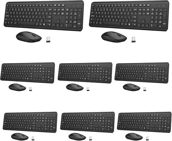 Wireless Keyboard and Mouse Combo, Full-Size Silent Ergonomic Keyboard and Optical Mouse, Long Battery Life, 2.4G Lag-Free Cordless Mice Keyboard for Windows Mac Laptop, PC-8 Packs