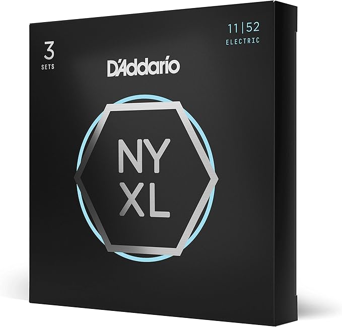 D'Addario Electric Guitar Strings, NYXL Nickel Plated, NYXL1152-3P, Medium Top/Heavy Bottom Gauge 11-52, 6-String Set, Pack of 3