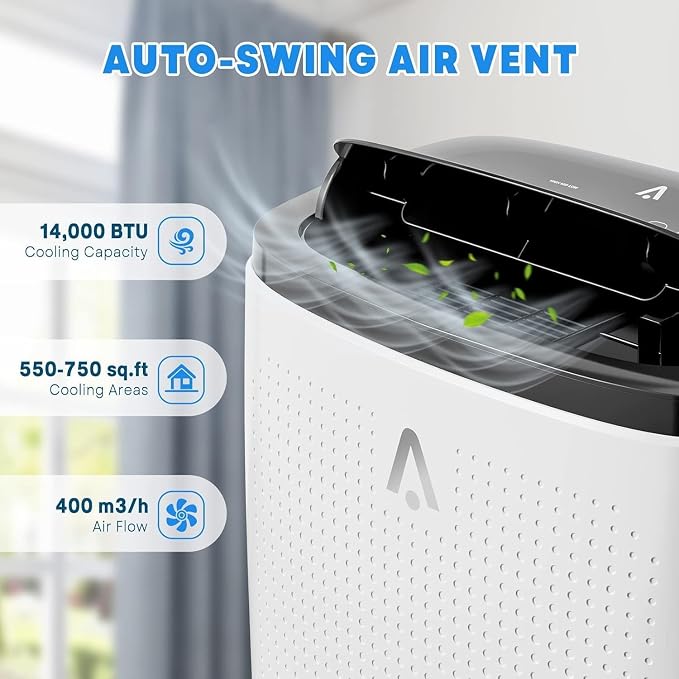 GarveeTech 14000 Btu Portable Air Conditioner, Best Portable Room Air Conditioner, 3 in-1 Ac w/Dehumidifier, Fan & Sleep Mode, Remote Control,24 Hrs Timer,Led Display,Window Kit,Cools Up to 750 Sq. Ft