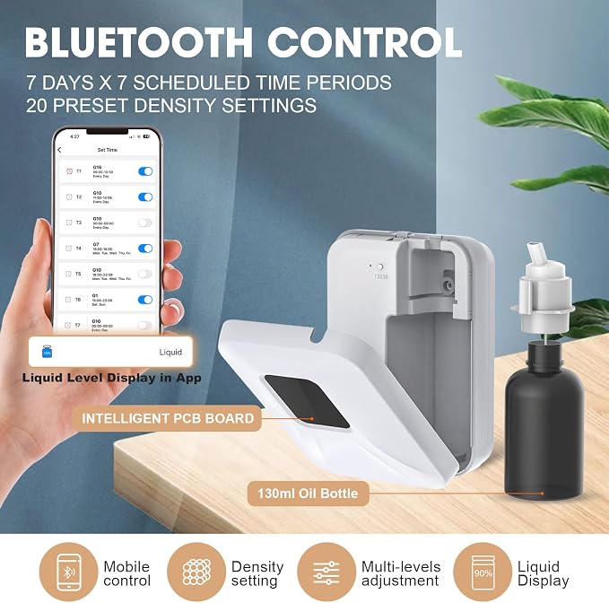 Smart Bluetooth Scent Air Machine for Home, 1000 Sq.Ft Waterless Oil Diffuser with Cold Air Diffusion Tech, Fragrance Diffuser for Essential Oils for Small Room, Office, Hotel, Spa