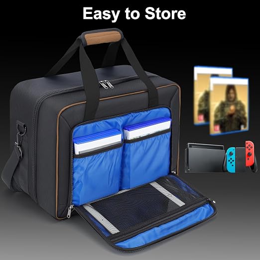GDNasist Carrying Case Fit for PS5, Travel Thickened Protective Bag Compatible with Playstation 5 Console, Headset, PS5 Controller, Game Discs, and Gaming Accessories Brown
