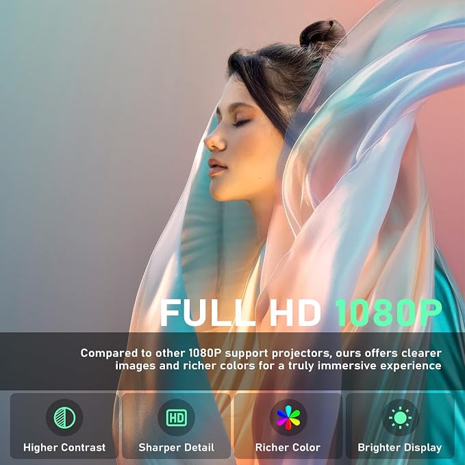 【Bone white Projector & Built-in Apps】XuanPad Mini Projector with Wi-Fi and Bluetooth, Full HD 1080P Smart Portable Projector with 210° Stand, Auto Vertical Keystone, Compatible with HDMI/USB/TV Stick