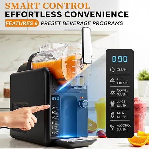 5 in 1 Slushie Machine for Home, No Ice Needed Frozen Drink Maker with Anti-Slip Mat, 61oz Slushy Machine Self-Cleaning and LED Display for Margaritas, Frappes, Smoothies and Shakes (Grey)