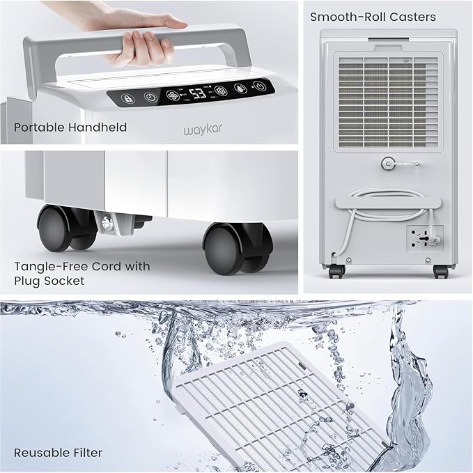 Waykar 2,000 Sq. Ft. 34 Pints 2025 Most Efficient Energy Star Dehumidifier for Basement & Home with Auto or Manual Drainage, Ultra Quiet 33dB, 0.62-Gallon Water Tank
