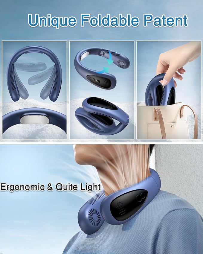 Neck Air Conditioner, Portable Neck Fan with Cooling Plate 360°Cooling Airflow, 5000mah Rechargeable USB Fan Hands Free Bladeless Wearable Foldable Mini Fan for Men Women Home Office Outdoor