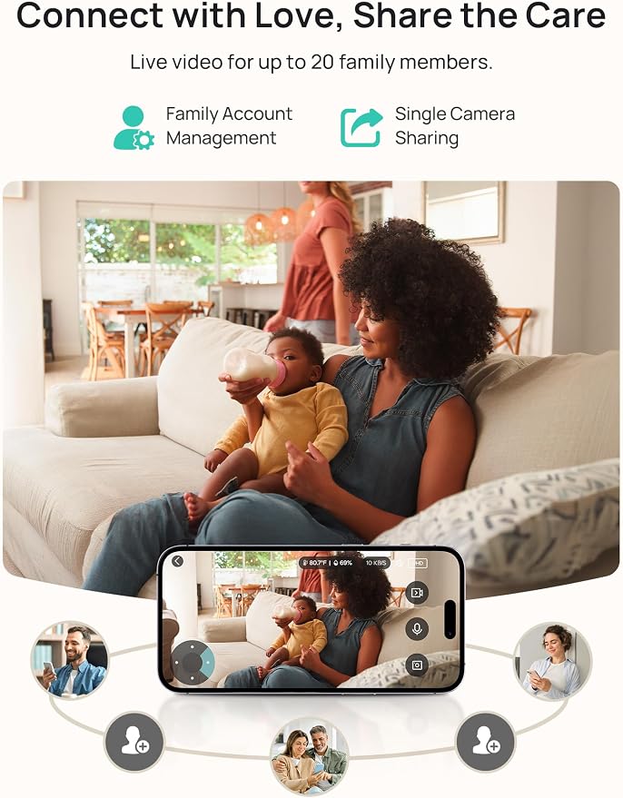 Dr.Care LumiView Plus Smart WiFi Baby Monitor with Clip Mount - 5.5" 1080P Split Screen & 2K Camera, Privacy Mode, Cry & Motion Alerts, 5000mAh Removable Battery, RGB Night Light, HD Night Vision