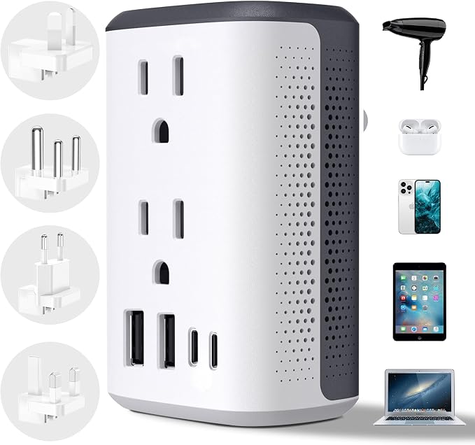 Travel Adapter Worldwide,Voltage Converter Us to Europe, 220v to 110v Power Adapter, European Plug Power Converter 1300w, Transformer for Curly Hair Dryer.