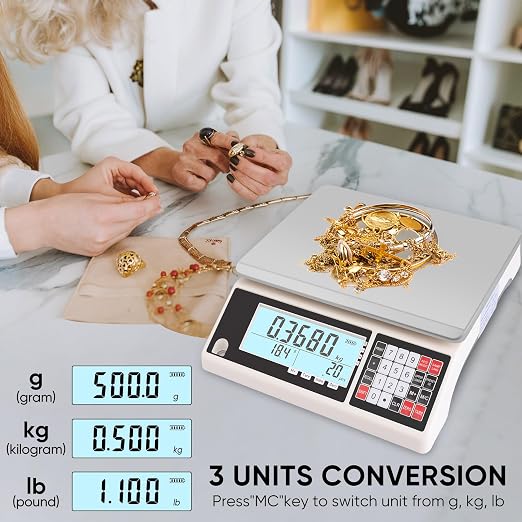 Industrial Counting Scale 30kg/0.5g with RS232 Port, Digital Inventory Counting Scale for Parts Coins Piece Counting Scale for Computer/Printer, Precision Electronic Gram Scale(g/kg/lb)