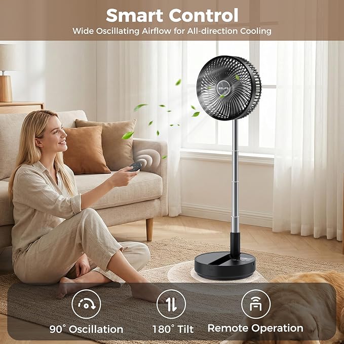 Belife X8 Plus Portable Oscillating Fan, 8'' 7200mAh Rechargeable Battery Powered Operated USB Fan with Remote, Cordless Quiet Standing Foldable Floor Table Fan for Camping Travel Cruise Bedroom