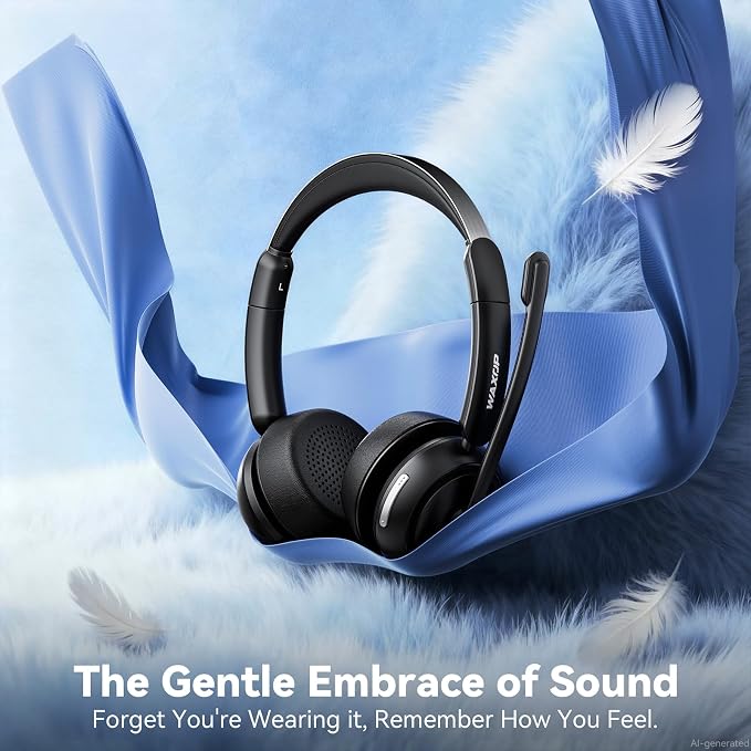 Wireless Headset with Mic for Work, Bluetooth Headset with Microphone Noise Cancelling & Mute Button, 65H Talk Time, Comfortable Wireless Headsets for Work/Call Center/Computer/Laptop/Calls