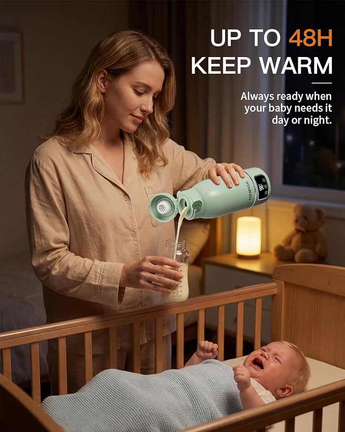 Portable Bottle Warmer on The Go, 17.6 OZ 120 W Fastest Heating, 17400 mAh Long Battery Life for Night Feedings, Precise Temperature Control,for Breast Milk & Water,48H Keep Warm, for Car & Outdoor