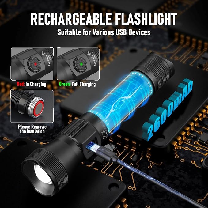 ULTRAFIRE Tactical Flashlight with Holster, 1350 High Lumens Law Enforcement & Police Flashlight, Rechargeable Bright Zoomable LED Flash Light with Duty Belt Holster E5