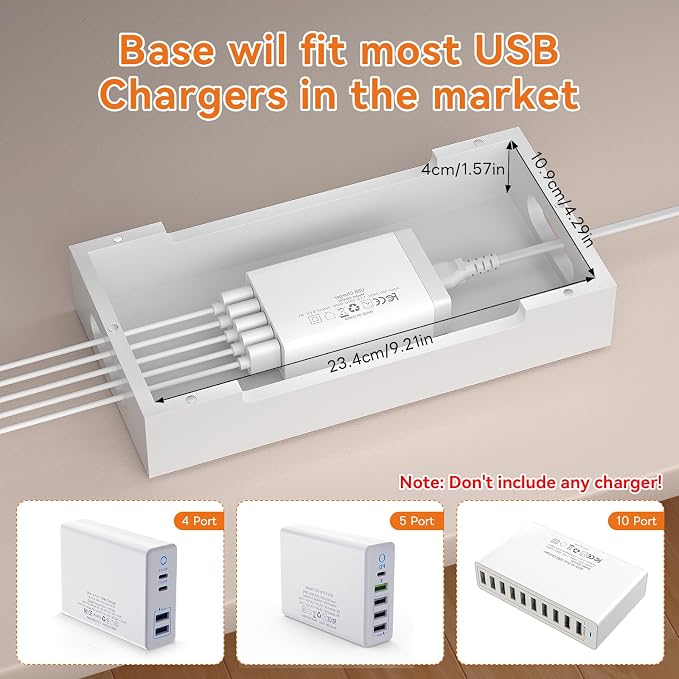 Bamboo Charging Station with Watch Stand, Docking Holder for Multi Device with 5 Charge Cables, Desktop Dock Stations Electronic Organizer for Cellphone, Tablet, Watch(No USB Charger)-Natural + White