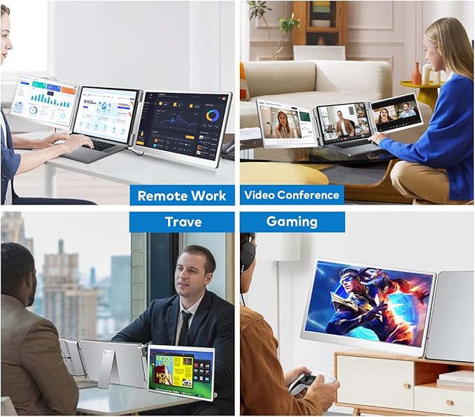 14" Laptop Screen Extender, FHD IPS Dual Screen Portable Monitor for Laptop, USB-C/HDMI Plug & Play Triple Screen Monitor Extender for 12"-16.5" Laptops, Compatible with Win and MacOS-S7,Gray
