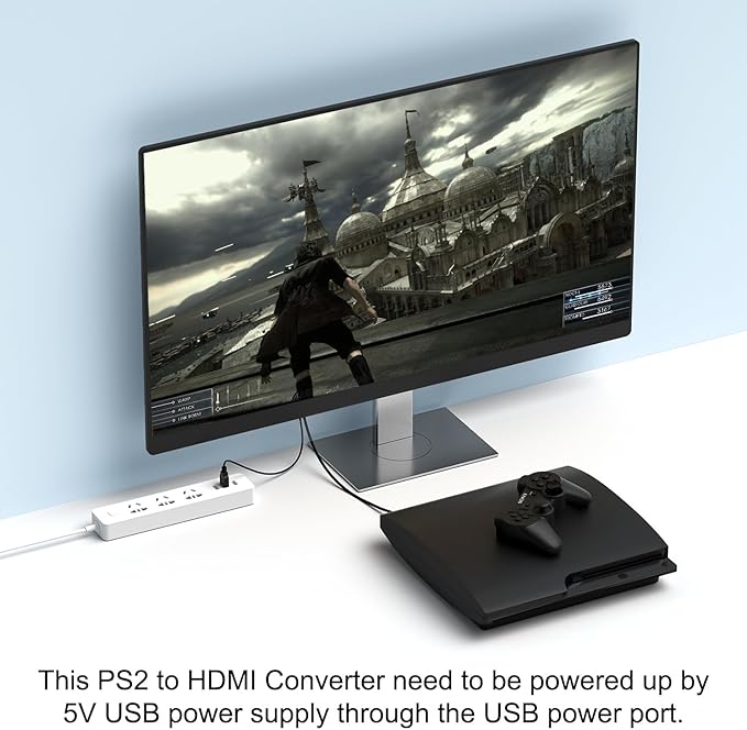 PS2 to HDMI Adapter HD-Link Cable Support ON/Off Switch, Converter PS3 Video Signal to HDMI Signal with True Ypbpr HD Signal Output (100% Improve Video Quality for PS2 and PS3)