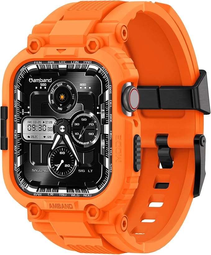 amBand Compatible with Apple Watch Series 9/8/7/6/5/4 & SE 3/2/1 41mm/40mm Band Case for Men, M1 Sport Rugged Case with Strap Military Protective Cover Bumper for iWatch 41/40 mm - Orange