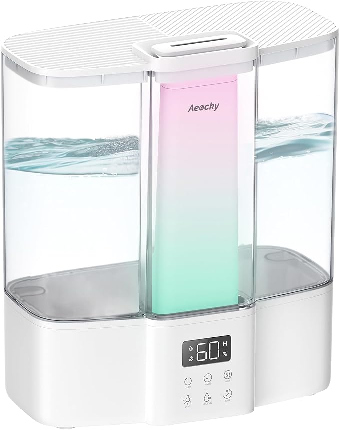 AEOCKY Geek-Level Humidifier for Baby, Quiet Ultrasonic Humidifiers for Bedroom, Nursery with Ambient Light, 4L Top-Fill Cool Mist Diffuser with Timer, Sleep, Auto, Constant Humidity Mode