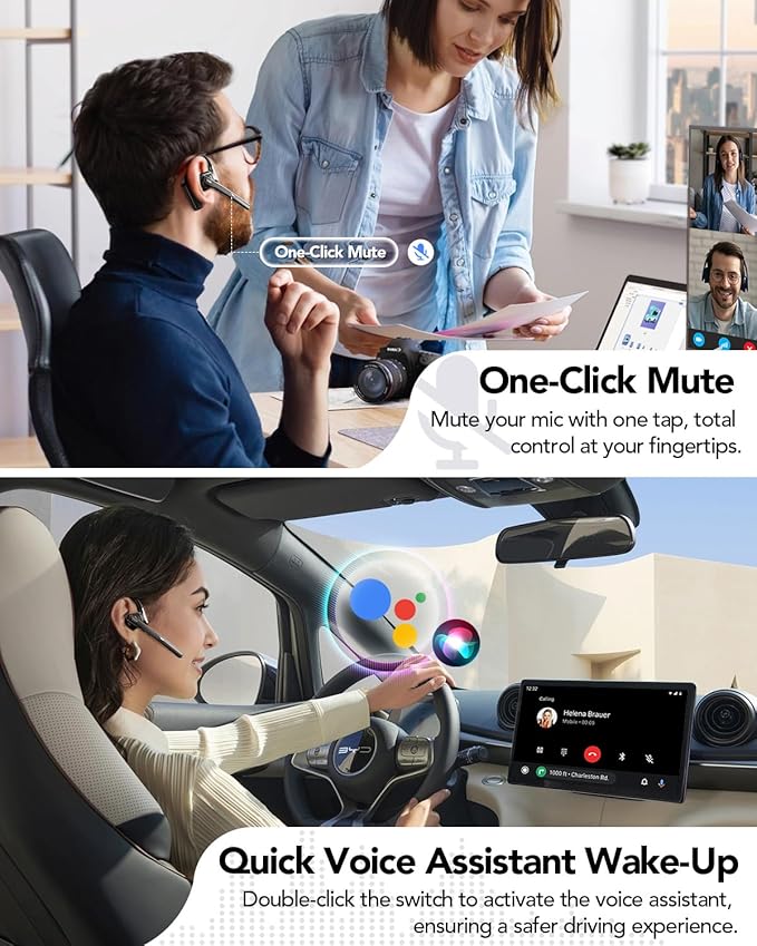 Bluetooth Headset V6.0, Open Ear Wireless Earpiece with Noise Canceling Mic, 96H Talking Time with the 950 mAh Charging Case for iOS Android Laptop, Headphones with Mute Button for Trucker Work