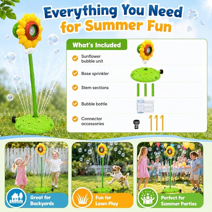2-in-1 Water Sprinkler Toys for Aldult,Outdoor Garden Lawn Watering Toys with Water Tentacles,Attaches to Garden Hose,Summer Spray Water Fun Toys (Sunflower)