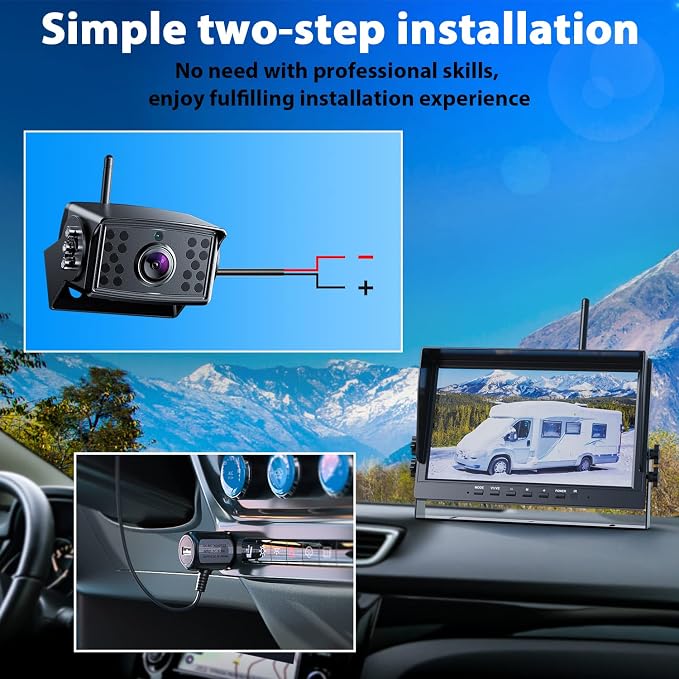 eRapta HD 1080P 10" Wireless Backup Camera System 10-inch for RV Truck Trailer Van Quad Split Monitor with Recording, IP69 Waterproof Rear View Side View Cameras, Digital Signal Parking Lines AWX103