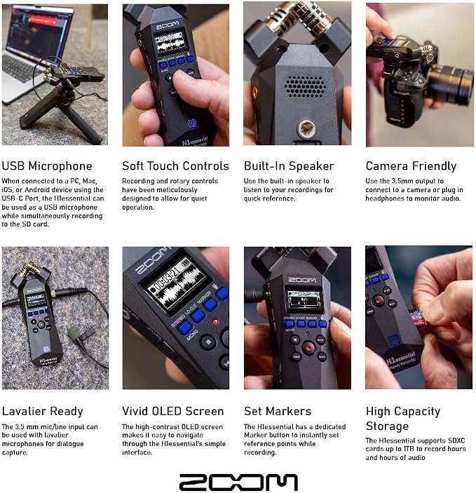 Zoom H1essential Handy Recorder Bundle with Professional Lavalier Condenser Microphone, 32GB microSDHC Card, Furry Microphone Windscreen, 4 AAA Alkaline Batteries, and More!