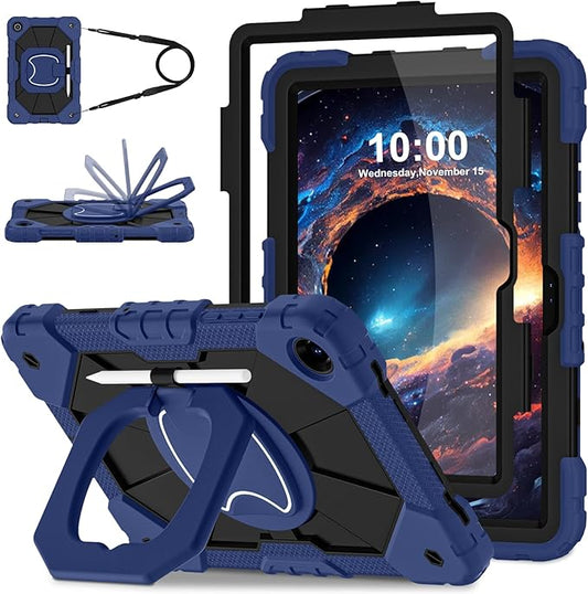 WESOROL Case for Galaxy Tab A11 Plus/A9 Plus 11 Inch,Shockproof Cover for Samsung Tablet A11+/A9+ Case with Screen Protector 360 Rotating Stand Pencil Holder Shoulder Strap,Navy Black