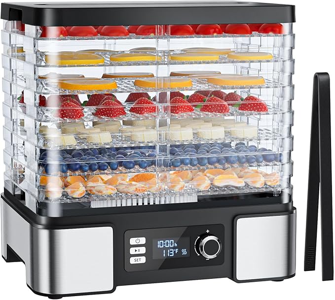 TINANA Food Dehydrator Machine Dryer for Jerky: Stainless Steel Dehydrater for Fruit Herb - Digital Food Drier for Meat Beef Dehydration
