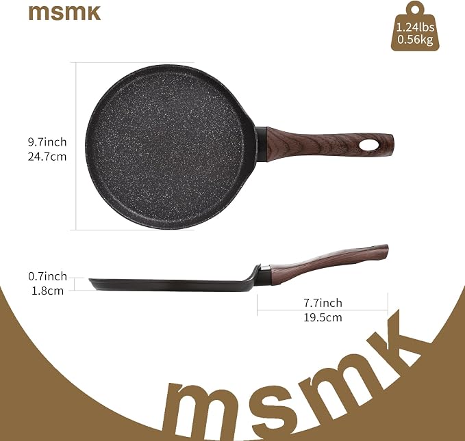 MsMk 9 1/2 inch Nonstick Crepe Pan, Ceramic Nonstic Coating Flat Skillet Dosa Tawa Tortilla Pan, Large Pancake with Stay-Cool Handle, Induction Compatible, PFOA Free