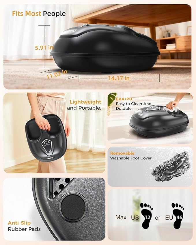 Foot Massager with Heat, Shiatsu Foot Massager with Remote, Electric Feet Massage Machine for Neuropathy,Plantar Fasciitis, Circulation, FSA Eligible HSA Store Eligible Massager (Deep Black,Corded)