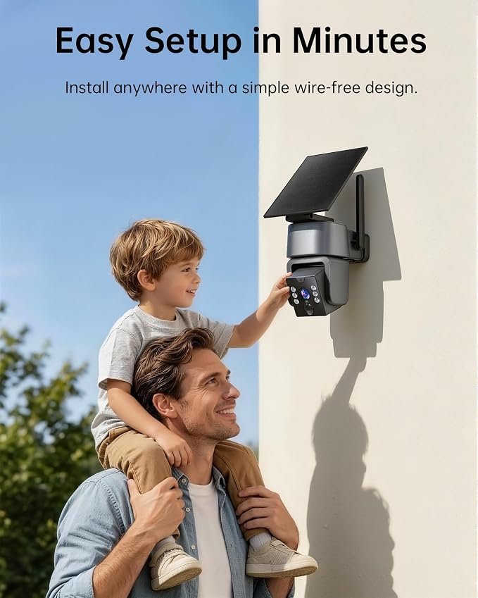 5G & 2.4G Solar Security Camera, Outdoor Security Camera Wireless, 2K Color Night Vision, 360° PTZ Security Camera Outdoor, PIR Human Detection, Two-Way Voice Calling, Alexa