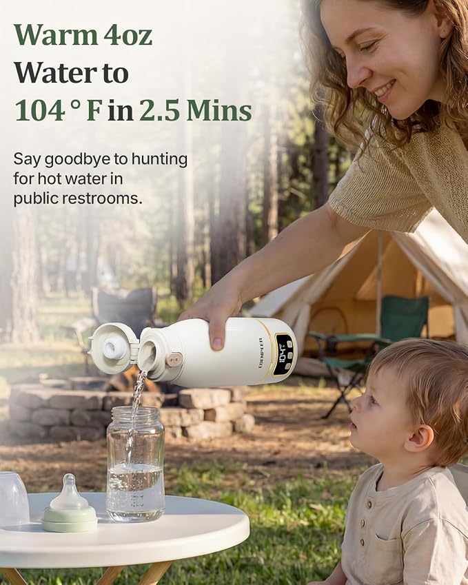 Portable Bottle Warmer for Travel, Fast Baby Bottle Warmer On the Go with Precise Temp Control, 17 OZ Milk Warmer, Leak-Proof Cordless Breastmilk Warmer, Fits Most Bottles, Ideal Newborn Baby Gift