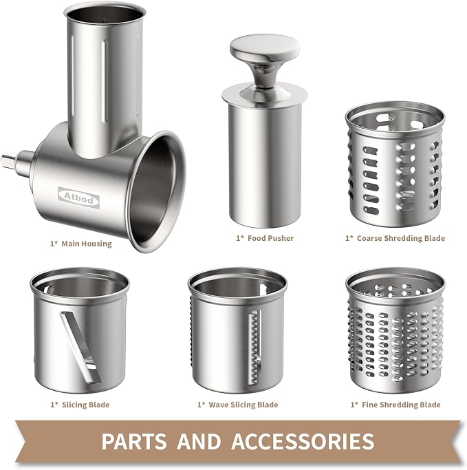 Stainless Steel Slicer Shredder Attachment for KitchenAid Stand Mixer, Cheese Grater Attachment for KitchenAid with 4 Blades, Dishwasher Safe