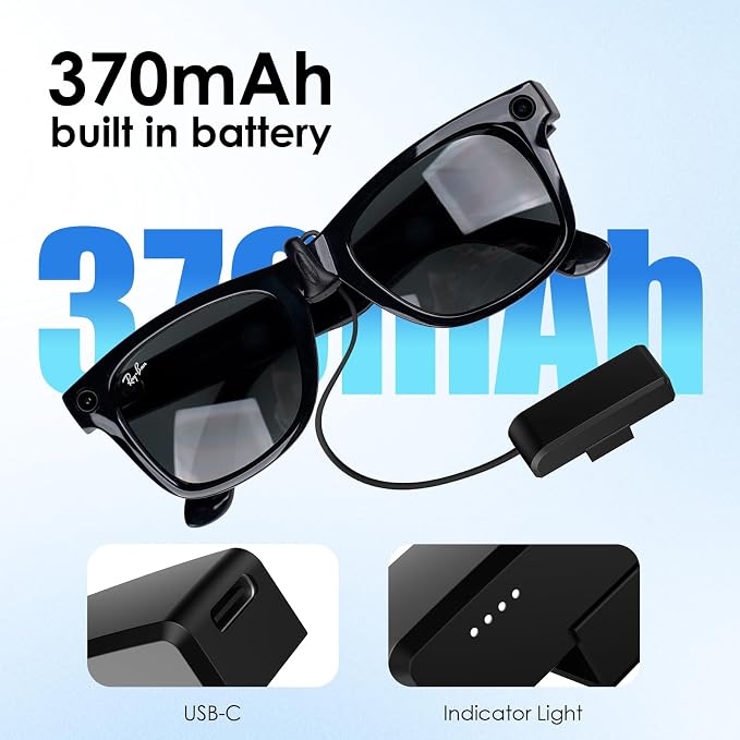 Wearable Charger for RayBan Meta Gen 2, RayBan Meta Gen 1, Wayfarer/Skyler/Headliner/Oakley Meta HSTN, Portable Charger for Meta Glasses Accessories, Mini Charger for Meta