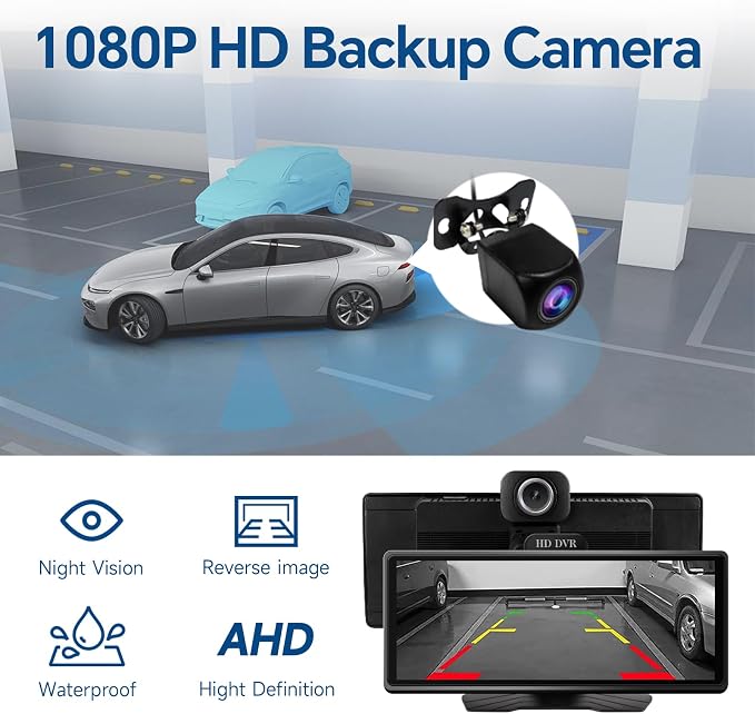 Haudio Portable Wireless Carplay Car Stereo, 10.26" HD Touchscreen for Car with CarPlay & Android Auto with Backup Camera, GPS, Bluetooth, Voice Control, Mirror Link, FM, AUX, Universal Fit