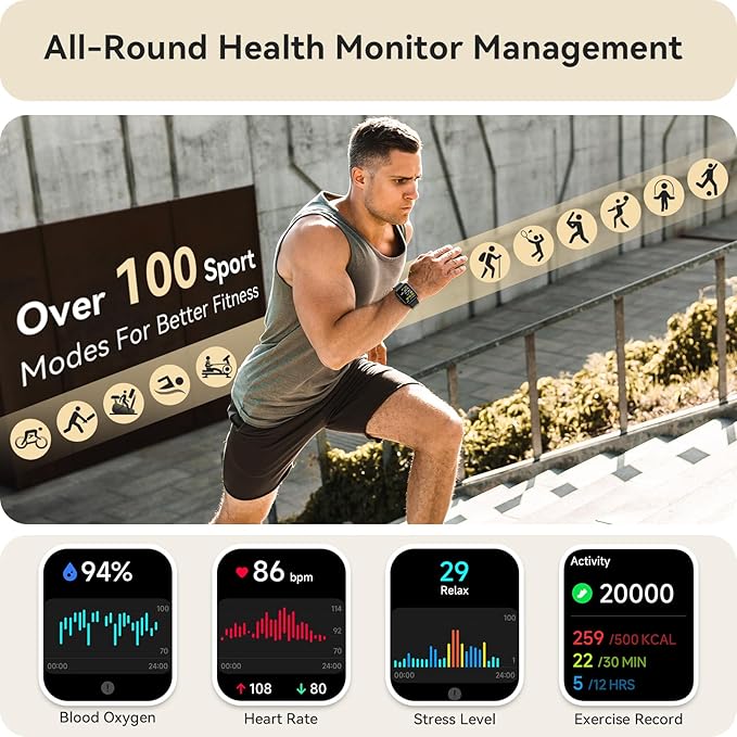 Smart Watch for Women Men, Smartwatch for iPhone & Android Bluetooth (Answer/Call) Built-in Alexa, 1.91" HD Fitness Tracker with 105+ Sport Modes, IP68 Waterproof, Sleep/Heart Rate/SpO2/Stress Monitor