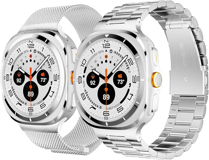 SUPLINK 2-Pack Stainless Steel Band Compatible with Galaxy Watch Ultra Bands 47mm (2025/2024), Adjustable Premium Metal Replacement Bands for Samsung Watch Ultra Band Men Women, Silver