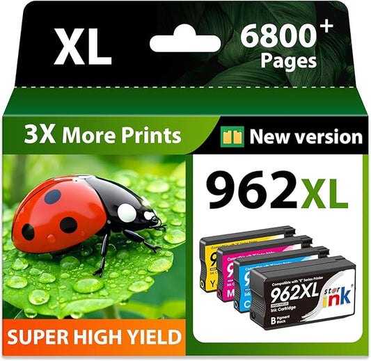Starink 962XL Replacement for HP 962XL Ink Cartridges Combo Pack Work with HP OfficeJet Pro 9010 9015 9018 9020 9025 Printer (BK/C/M/Y, 4 Pack), Replacement for HP 962 HP962XL HP962 with Latest Chip
