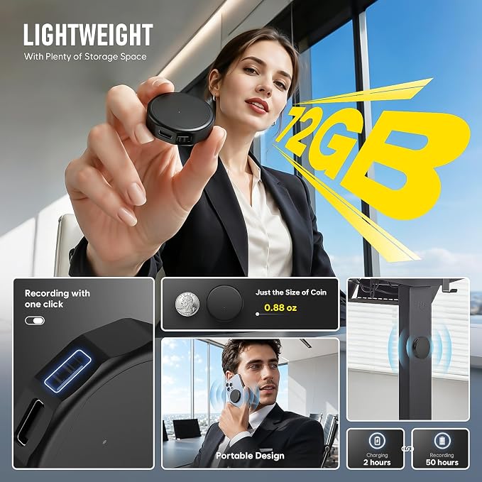 Magnetic Voice Recorder DSP5.0 Intelligent Noise Reduction - 9880H Storage Recording Device Compact Design HD Audio Recorder Voice Activated Recorder for Meeting/Lecture -72G