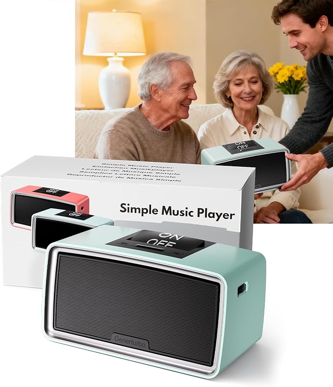 Large Button Simple Music Player for Seniors, Easy MP3 Player for Elderly, Dementia, Blind,Alzheimer's & Visually Impaired, Music Box with 32GB TF Card, One-Touch Play (Blue)