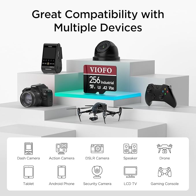 VIOFO 256GB Industrial Grade High Endurance microSDXC Card for Dash Cam & Security Camera, U3 A2 V30, up to 100MB/s, 4K UHD & Continuous Loop Recording, High Temperature Resistant, Adapter Included