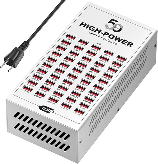 200W USB Charging Station,50-Port High Power Fast Charger Block,Multiple Desktop Charging Station with Smart IC Protection,Multi Port USB Charger for Multiple Devices,Great for Classroom,Office & Shop