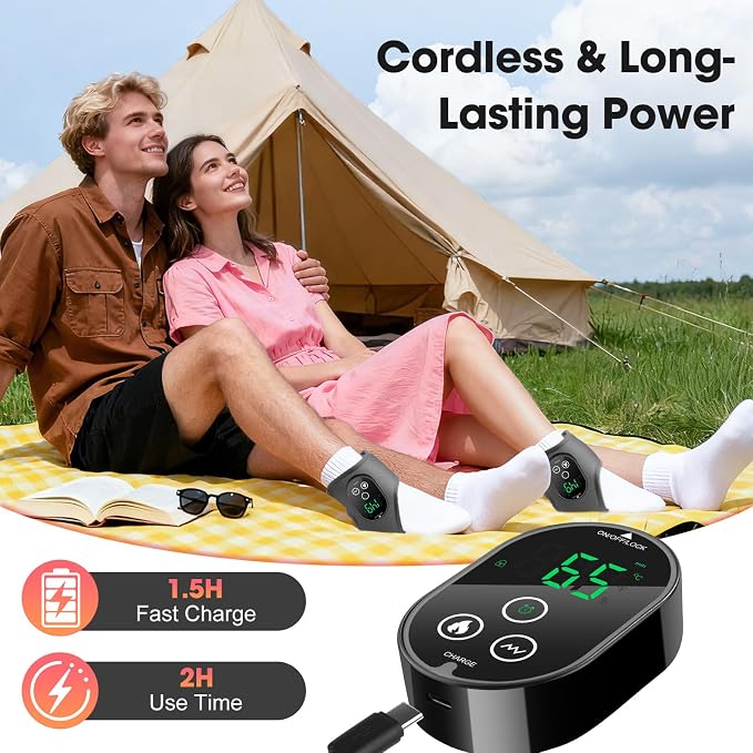2-Pack Cordless Foot Massager for Neuropathy, Ankle Massager for Pain Relief, Ankle Heating Pad with Massage, 4 Heat Levels, 3 Massage, Foot Massager, Gray, HSA Eligible FSA