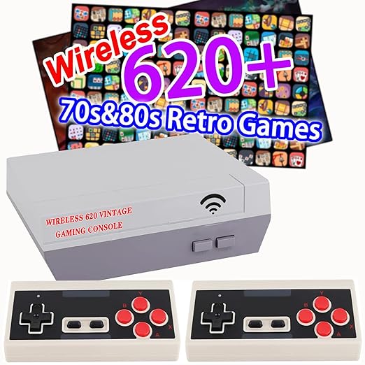 2026 New Retro Game Console Pro, Wireless Classic Mini TV Gaming Console, Built-in 620 Video Games with 2 Wireless Controllers, AV Output 8-Bit Plug and Play Game System- Nostalgia Console Gifts