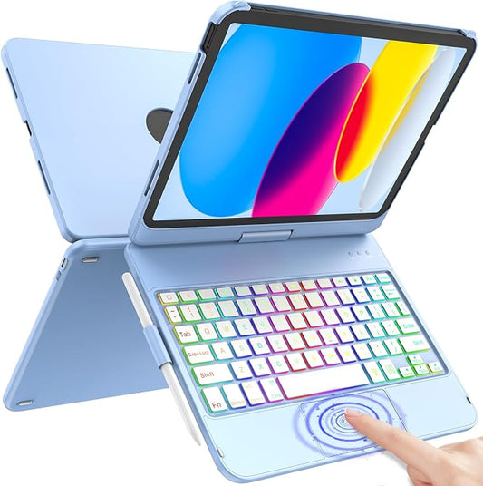 HOTLIFE for iPad 11th Generation/10th Generation Case with Keyboard (11" 2025, A16 & 10.9" 2022),360° Rotatable for iPad A16 Keyboard Case,Multi-Touch Trackpad,Backlight，Pencil Holder,Thin & Light