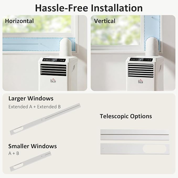 HOMCOM 10000 BTU Portable Air Conditioner for Rooms Up to 441 Sq. Ft., 4-in-1 AC Unit with Cooling Fan, Dehumidifier, Sleep Mode, Remote Control, 24H Timer, Window Installation Kit, White