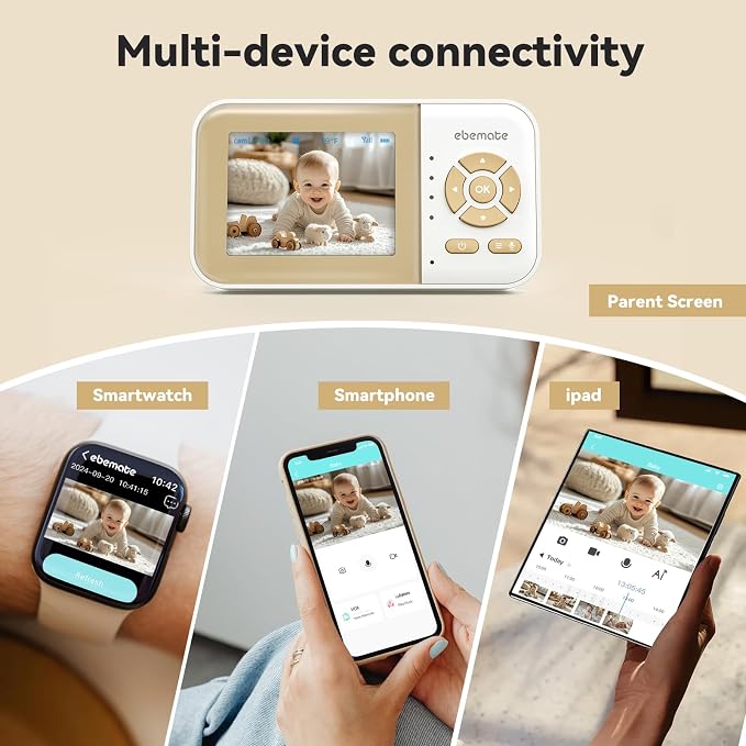 ebemate WiFi Video Baby Monitor with 2 Camera,2.8" Display with 1500Ft Long Range,WiFi On/Off,1080P No Glow Night Vision,2-Way Talk Baby Cam Monitoring