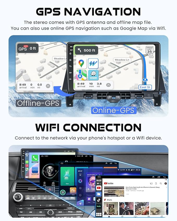 [8-core+64GB] Car Radio for Honda Accord 2008 2009 2010 2011 2012, 10.2' QLEDTouch Screen Support Wireless CarPlay & Android Auto, Bluetooth 5.2, GPS & WiFi, Backup Camera Car Stereo, Android 15