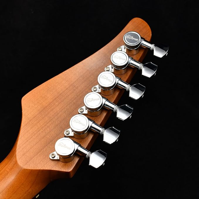 FRETJOYB 18:1 Guitar Locking Tuners 6 in line (6 Right) Tuning Pegs locking Strings Acoustic or Electric Guitar Tuning Keys Machine Heads Replacement-Chrome